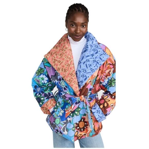 CeliaB Snowdon Quilted Tie Belt Floral Reversible Coat Multicolor Women's Medium - Picture 13 of 14